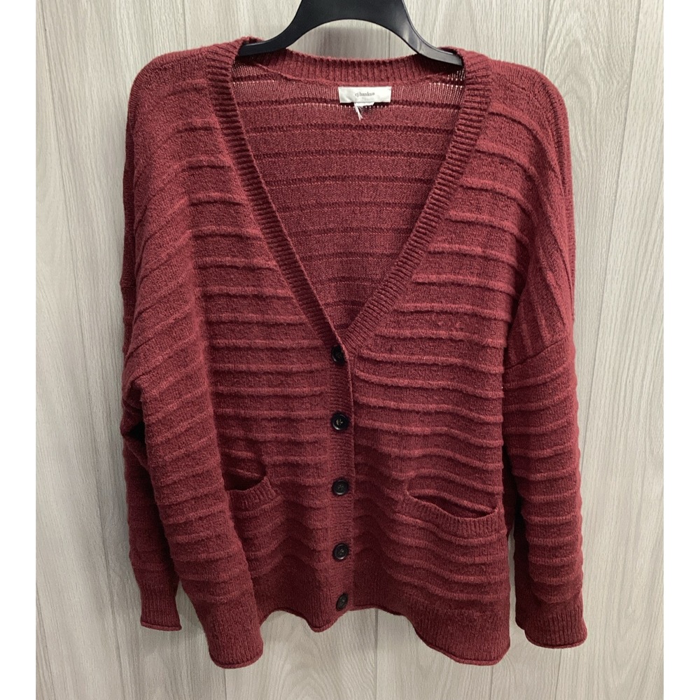 CJ BANKS Women's (Size 27 x 27") Long Sleeve V-Neck Button Down Sweater Textured